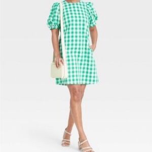 A New Day Green A-Line Puff Sleeve Mini Dress